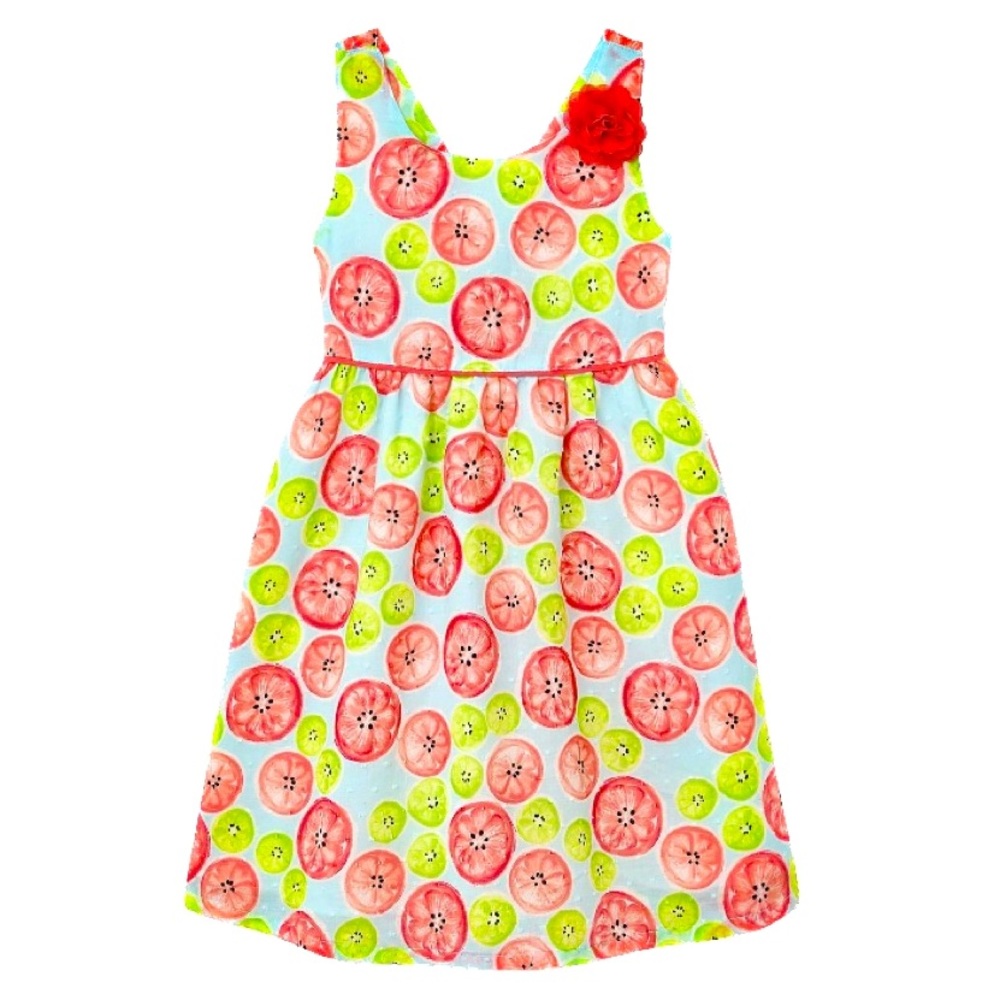 PENELOPE MACK Kiwi Melon Print Summer Sundress Flower Accent Girl’s Size 6X